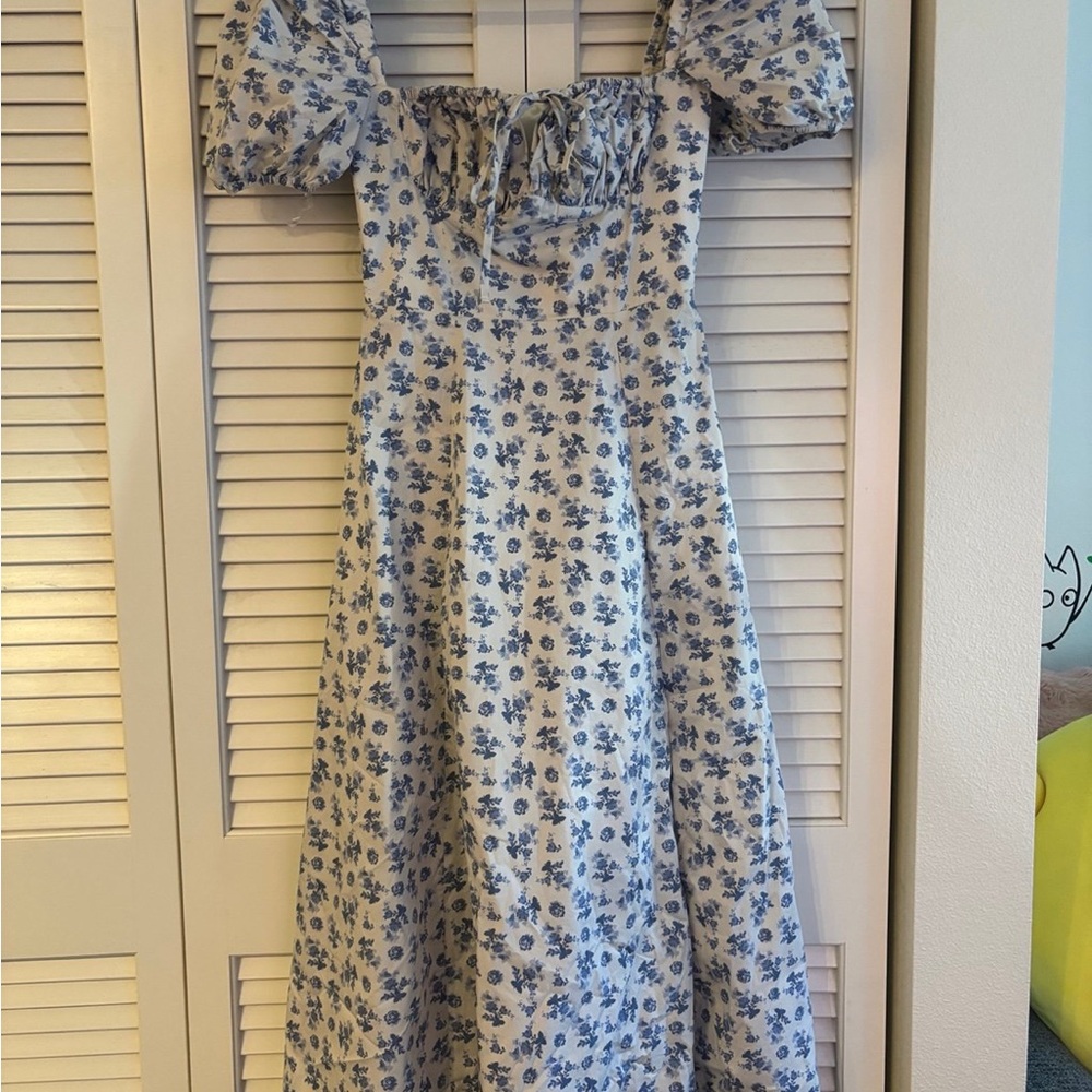 NWT House of CB TALLULAH Blue White Floral Midi Dress